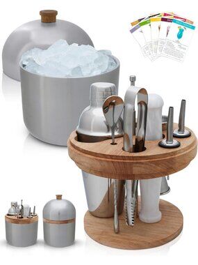 Complete Cocktail Set with Stainless Steel Ice Bucket & Mixology Tools